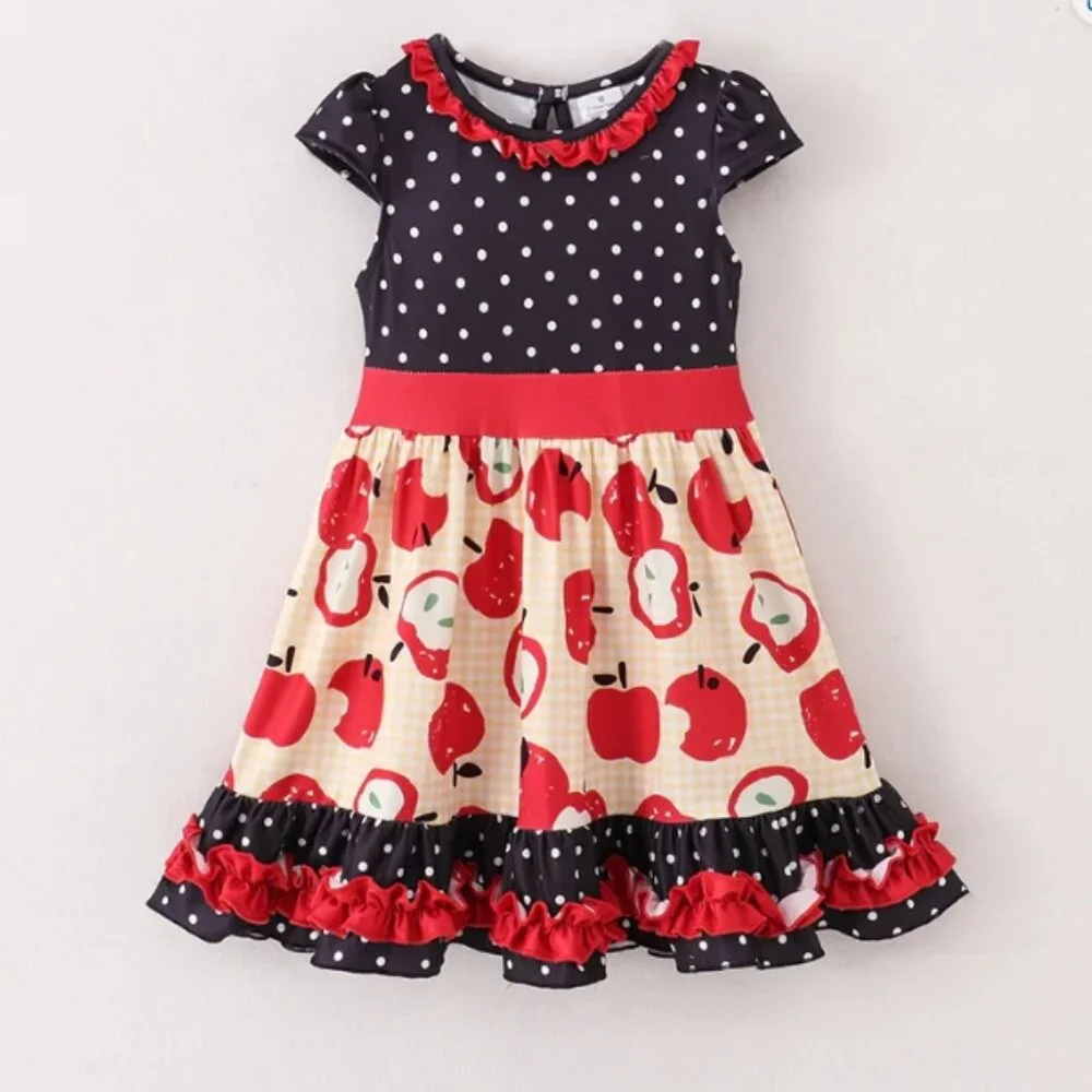 Boutique Back to School Apple Sleeveless Ruffle Dress